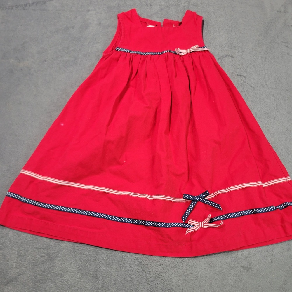 Bonnie Jean Dress‎ Girls Size 5 Red Nautical Polka Dot Bow Patriotic M36880